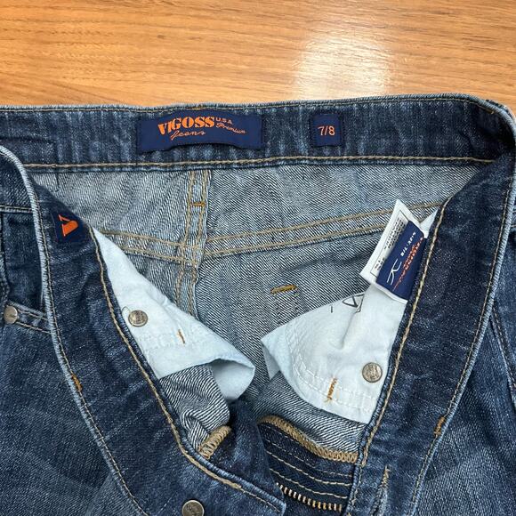 Vigoss Flare Jeans Size 7/8 Distressed Pockets Embroidered Denim - Picture 5 of 9